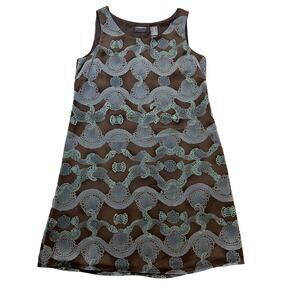 Liz Claiborne Dresses Petite Brown & Teal Lace Overlay Sleeveless Shift Womens M